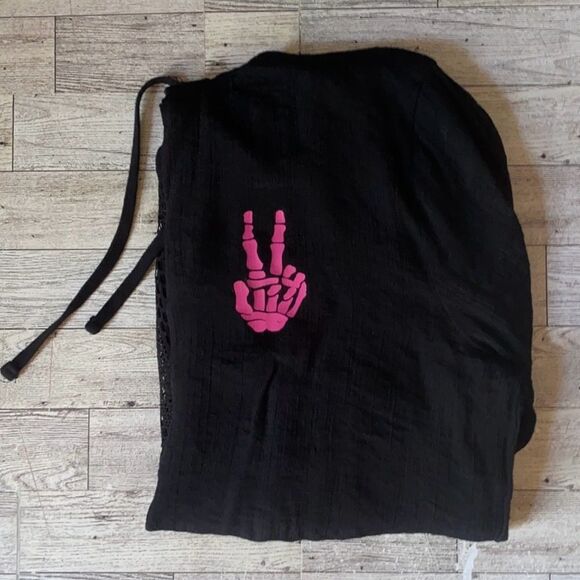 Retro, Peace Sign Skeleton, Upcycled, Hooded, Cover-Up Tunic - Picture 16 of 16